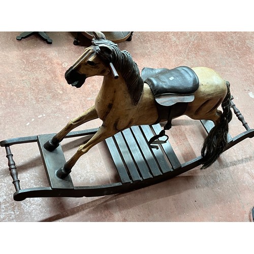 24 - ANTIQUE CARVED HAND PAINTED ROCKING HORSE(RESERVED £80)