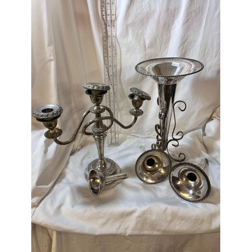 227 - SMALL COLLECTION OF SILVER PLATE ITEMS INCL CANDLEABRA