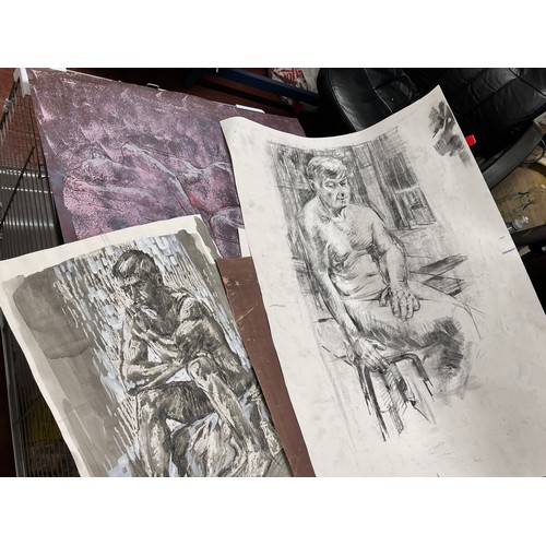 34A - PROFESSIONAL ARTISTS PORTFOLIO CONTAINING SEVERAL PAINTINGS, SKETCHES & LIFE STUDIES