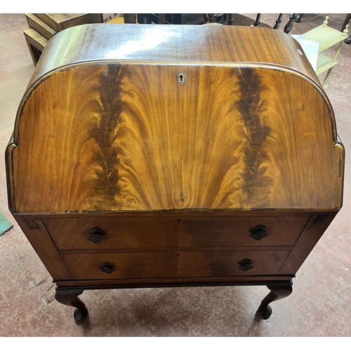 11 - ART DECO WALNUT BUREAU WITH KEY (RESERVED AT £20)