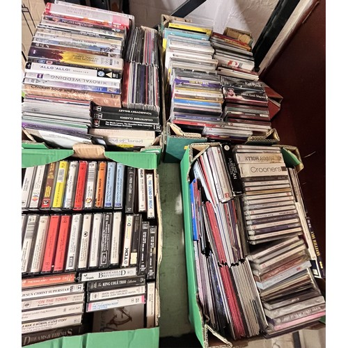 56 - 4 BOXES OF DVD'S, CD'S & MUSIC CASSETTES