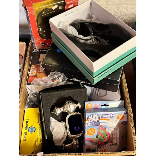 97 - BOX OF MIXED ITEMS INCL BOXED SHOES