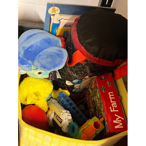 102 - BOX OF TOYS, BOOKS & CHILD'S PUNCH BAG