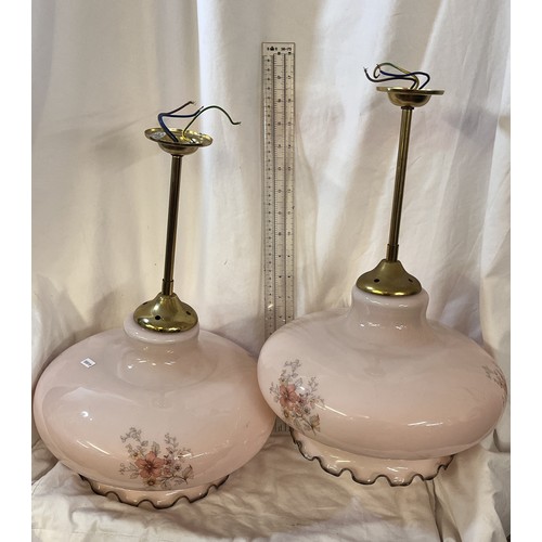 106 - PAIR OF BRASS & PINK GLASS CENTRE LIGHT FITTINGS