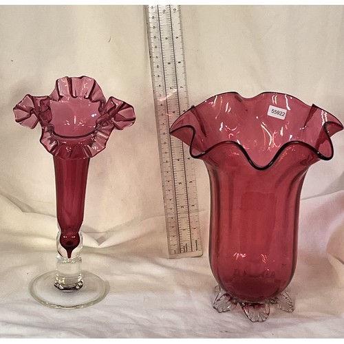 109 - 2 CRANBERRY GLASS VASES