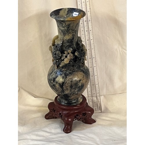 113 - CARVED SOAPSTONE VASE ON PLINTH