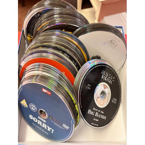 212 - TRAY OF UNCASED CDS & DVDS