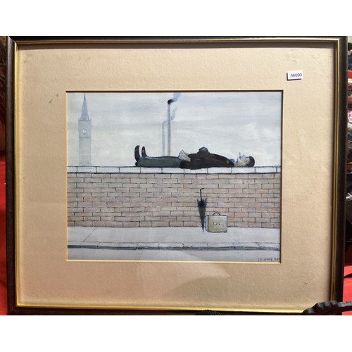 70B - FRAMED L.S LOWRY 'MAN LYING ON A WALL' SIGNED PRINT