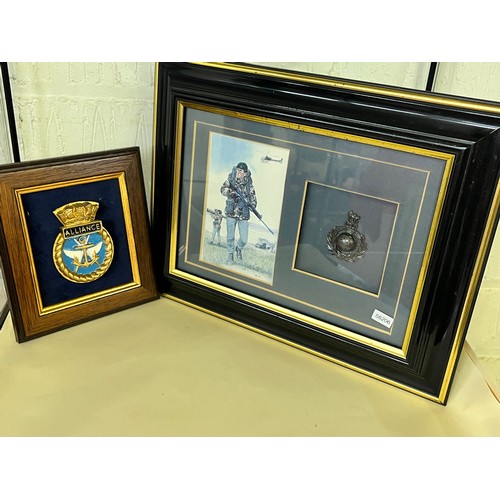 44 - FRAMED MILITARY PHOTOGRAPH & A MILITARY PLAQUE