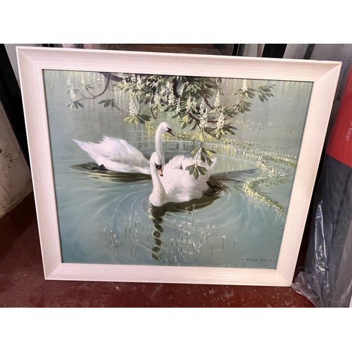 45 - RETRO 1950'S FRAMED 'HARMONY SPRING SWANS' SIGNED VERNON WARD PRINT