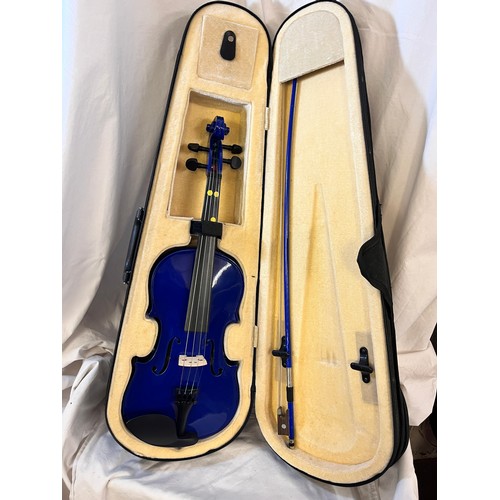 168 - CASED BLUE STUDENT VIOLIN & BOW