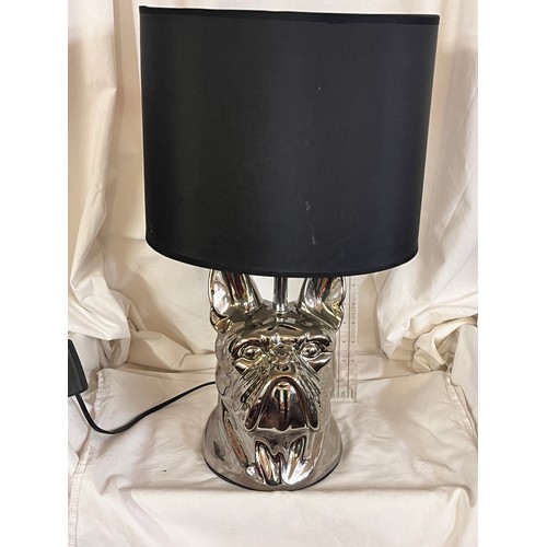 194 - SILVERED 'FRENCH BULL DOG' TABLE LAMP WITH SHADE(GWO)