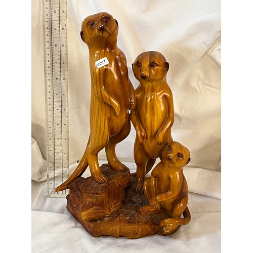 211 - CARVED WOOD AFRICAN PLAINS MEERKAT 'TOGETHERNESS'  FIGURE