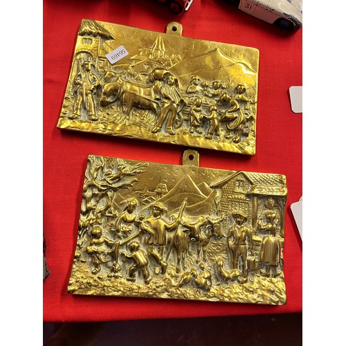 229 - PAIR OF HEAVY ANTIQUE BRASS PLAQUES