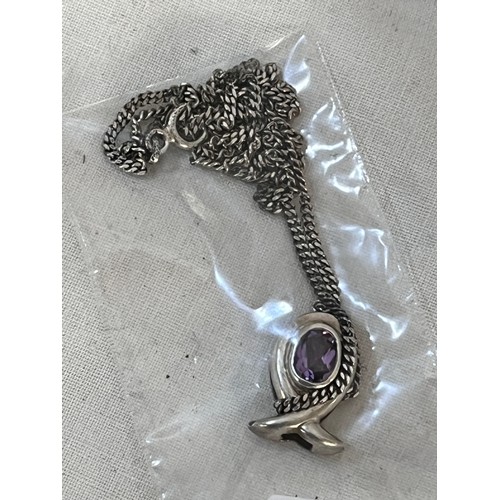 244 - STERLING SILVER & AMETHYST PENDANT & CHAIN