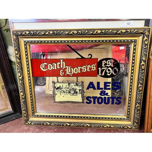 48 - LARGE GILT FRAMED 'COACH & HORSES' ADVERTISING MIRROR