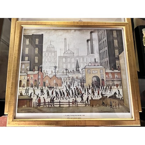 54 - 4 SMALL L.S. LOWRY FRAMED PRINTS & 1 LARGE PRINT