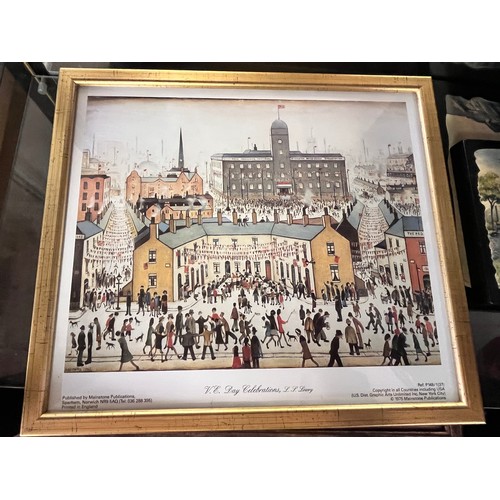 54 - 4 SMALL L.S. LOWRY FRAMED PRINTS & 1 LARGE PRINT