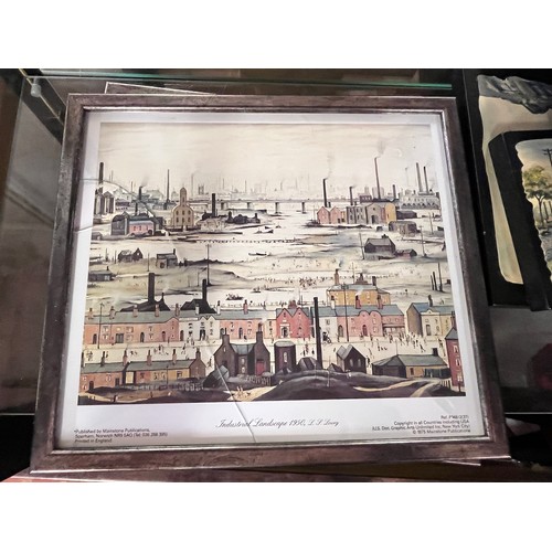 54 - 4 SMALL L.S. LOWRY FRAMED PRINTS & 1 LARGE PRINT