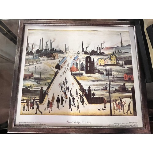 54 - 4 SMALL L.S. LOWRY FRAMED PRINTS & 1 LARGE PRINT