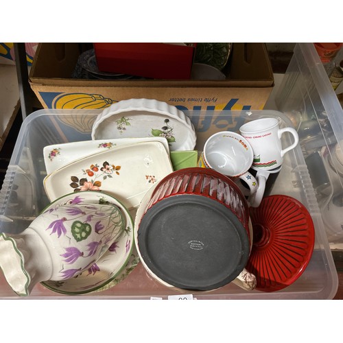 80 - 2 BOXES OF POTTERY INCL PORTMEIRON CASSEROLE DISH