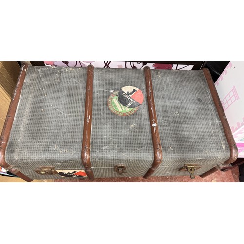 22 - VINTAGE LINED TRAVEL TRUNK