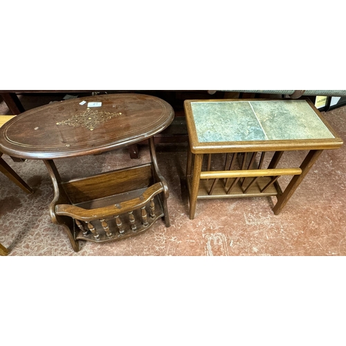 21 - 1960'S TILE TOP MAGAZINE RACK & AN INLAID MAGAZINE RACK TABLE