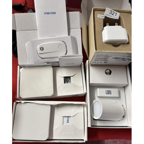 321 - 2 MEROSS SMART WiFi THERMOSTATS, MEROSS SMART RADIATOR THERMOMETER, YALE CONNECT & 1 OTHER(A/F)