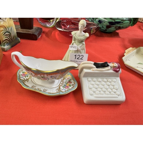 122 - VINTAGE FAIRING, WADE BELINDA & MINIATURE SPODE GRAVY BOAT ON PLATE