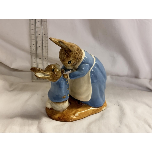 141 - BESWICK MRS RABBIT WITH PETER RABBIT FIGURE