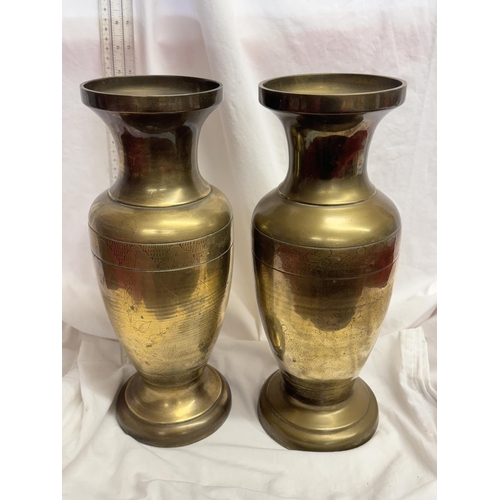 155 - PAIR OF 1930'S SOLID BRASS ORIENTAL VASES(RESERVED AT £40)