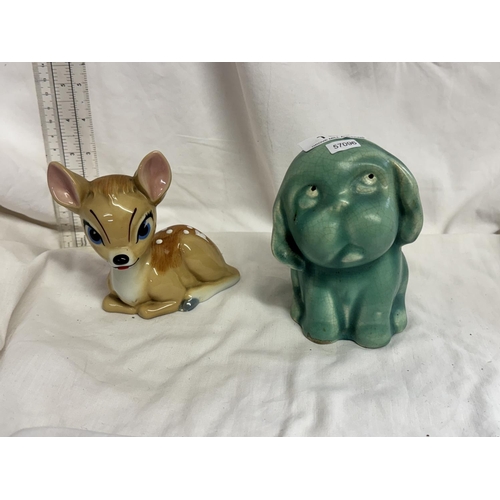 160 - SYLVAC STYLE DOG & A VINTAGE BAMBI FIGURE