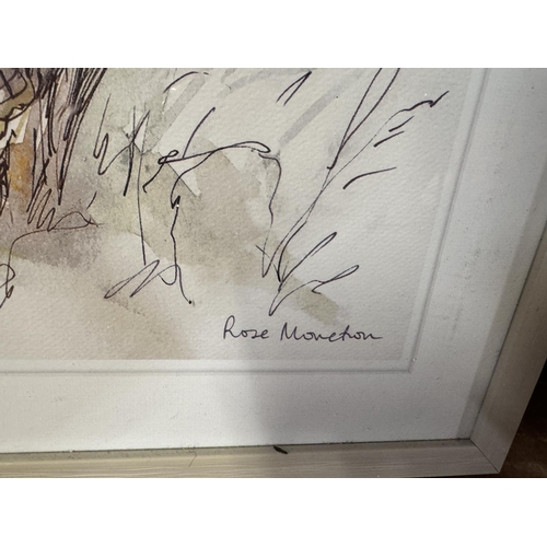 37 - FRAMED ROSE MORETON SIGNED 'DUCKS' PICTURE & A FRAMED 'DUCK' PICTURE ON PAPER SIGNED NAD