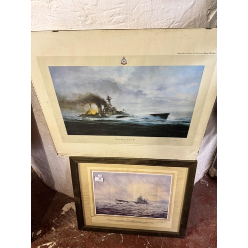 39 - FRAMED HMS KING GEORGE V SIGNED PRINT & FRAMED 'THE LAST MOMENTS OF HMS HOOD' SIGNED PRINT