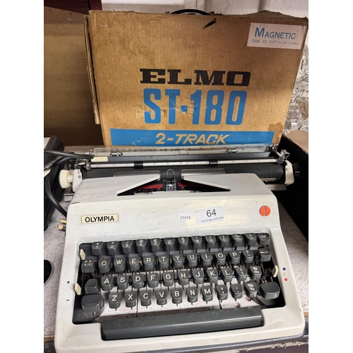 64 - VINTAGE OLYMPIA TYPEWRITER & BOXED ELMO PROJECTOR