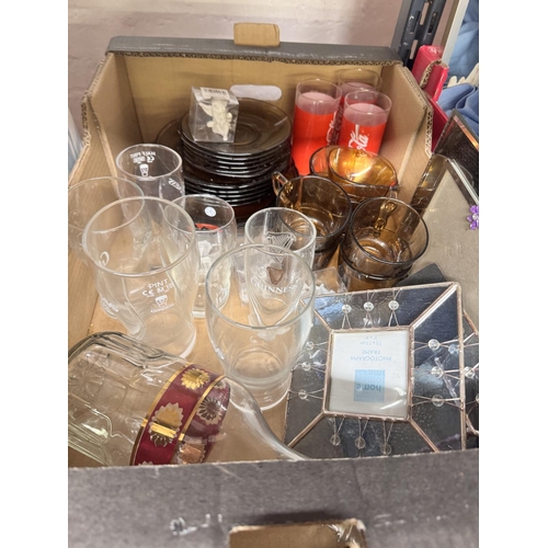 71 - BOX OF MIXED ITEMS INCL COCA COLA & GUINNESS GLASSES