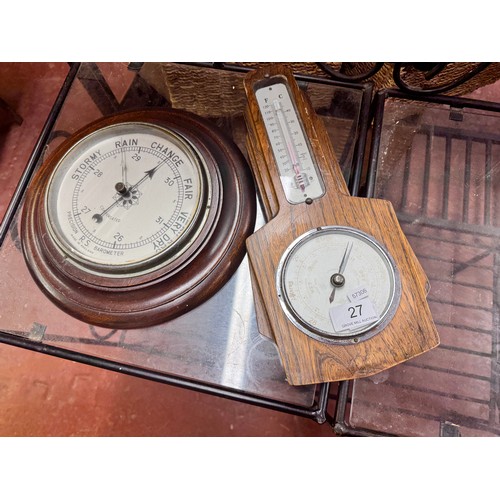 27 - 2 VINTAGE WALL BAROMETERS