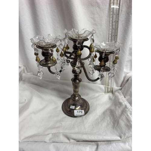 179 - 1950'S ELKINGTON CANDELABRA WITH GLASS DROPPERS