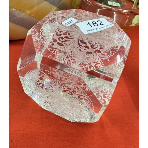 182 - GLASS CUBE PAPERWEIGHT