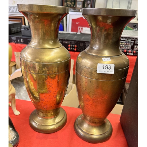 193 - PAIR OF 1930'S BRASS ORIENTAL VASES