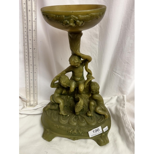 196 - TALL CARVED SOAP STONE 'CHERUB' SOAP STAND