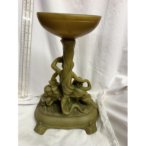 196 - TALL CARVED SOAP STONE 'CHERUB' SOAP STAND