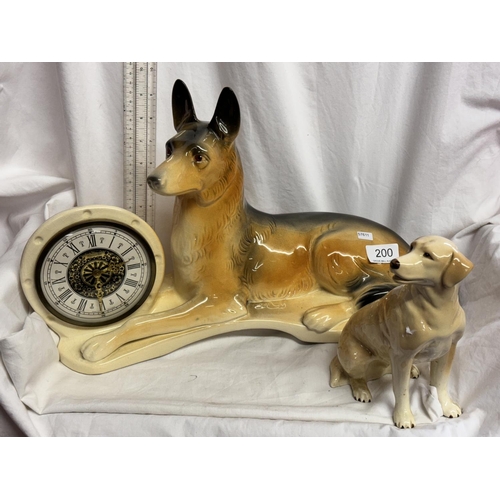 200 - VINTAGE STYLE JEMA POTTERY ALSATIAN 'CLOCK' FIGURE & A LABRADOR FIGURE