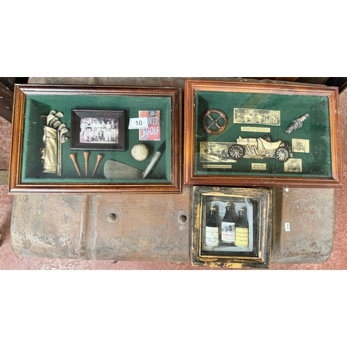 10 - 3 VINTAGE SHADOW BOXES INCL POWER GOLF