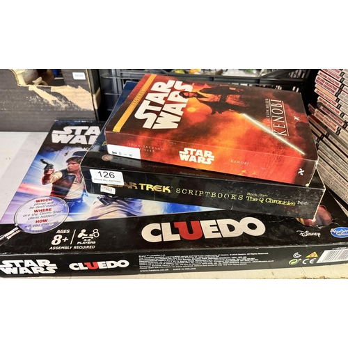 126 - BOXED STAR WARS CLUEDO GAME & 2 STAR WARS BOOKS