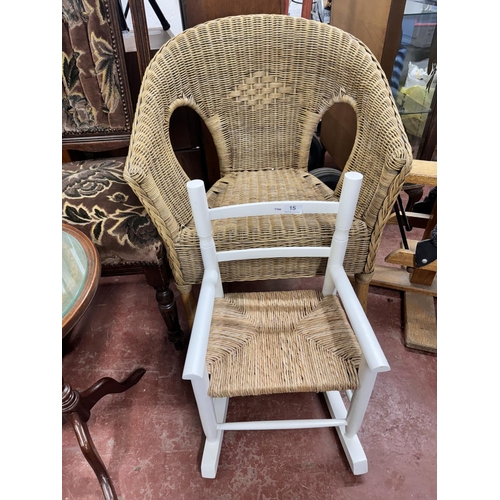 15 - CHILD'S ROCKING CHAIR & WICKER BASKET CHAIR