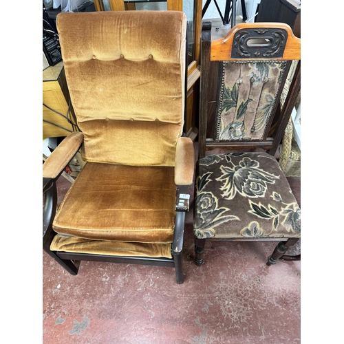 17 - VINTAGE FIRESIDE CHAIR & A VINTAGE HALL CHAIR