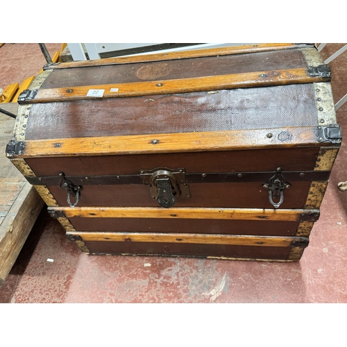 22 - VINTAGE WOODEN DOMED TRUNK