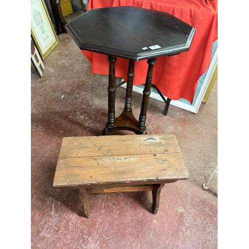 29 - EDWARDIAN TABLE & A VINTAGE PINE STOOL