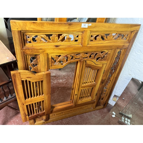 32 - ORNATE CARVED FRAMED MIRROR WITH SHUTTER STYLE DOORS